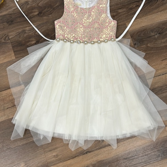 American Princess Pearls and Tulle Sparkle Fancy Dress Size 7 Pink/Cream/Gold - Picture 5 of 15